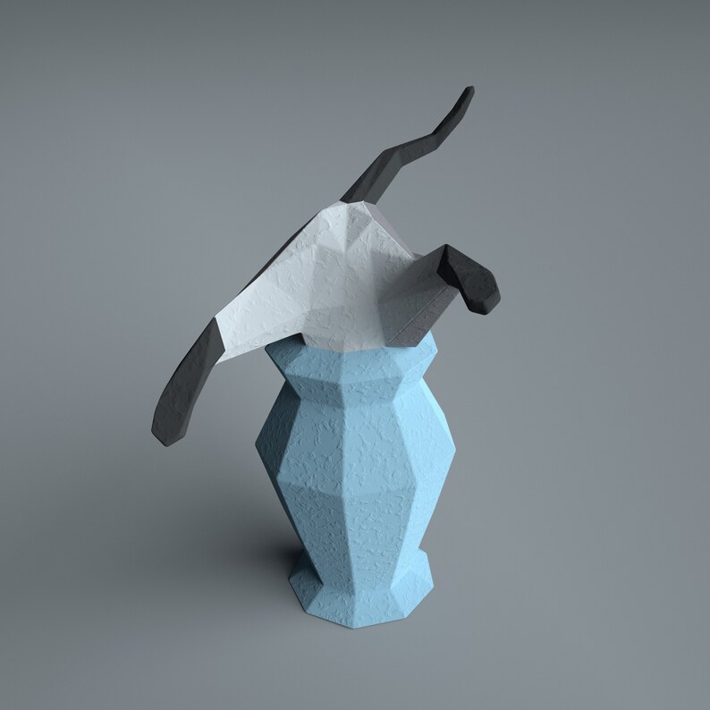 Low Poly Curious Cat Stuck in a Vase DIY Big Paper Sculpture Etsy