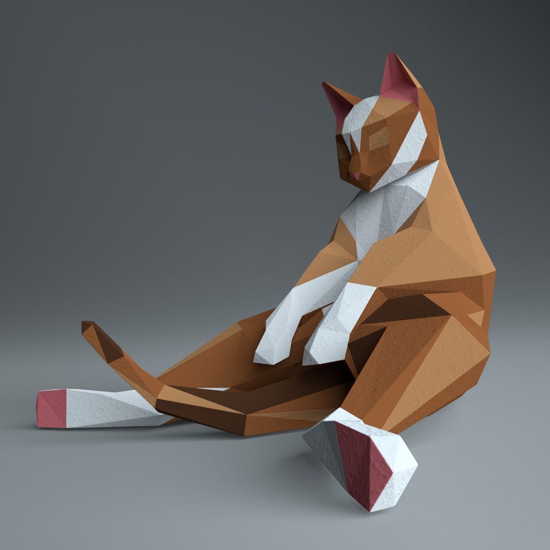Low Poly Sitting Cat DIY Real Size 3d Paper Sculpture Pdf - Etsy