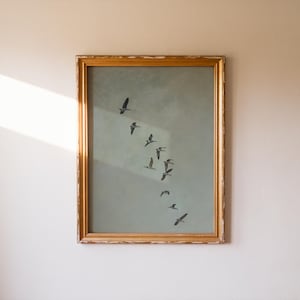 Flock of Geese Fine Art Print: Earth Pigment Oil Painting by L. Ortwerth