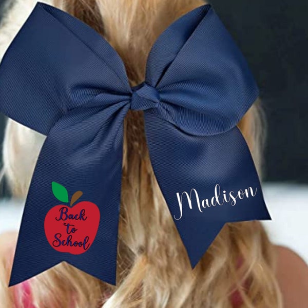 Girls Back To School Elastic Band Hair Bow ** Personalized School Hair Bow ** 8 inch custom School Bow ** Apple Hair Bow