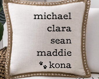 Family Names Throw Pillow ** Personalized Name Cushion Covers ** Family Pillow Covers ** Custom Family Pillow