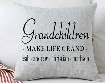 Grandchildren Throw Pillow ** Personalized Grandchildren Name Cushion Covers ** Family Name Pillow Covers