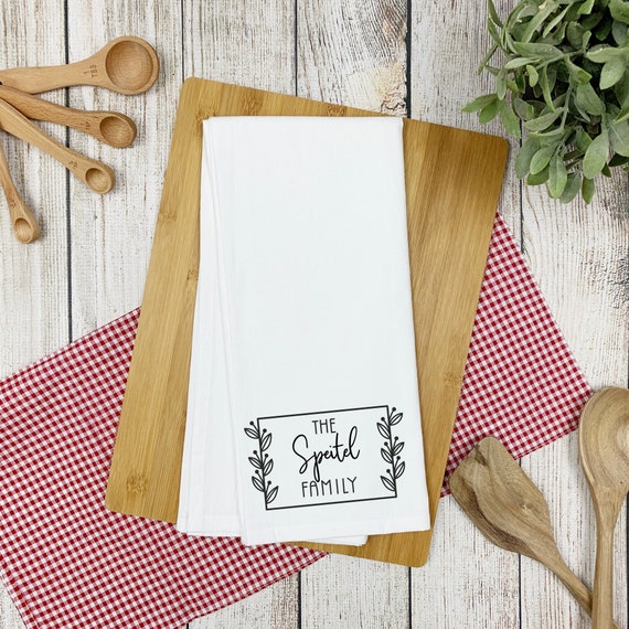 Custom Tea Towel Personalized Tea Towel Farmhouse Decor Personalized Gift Family Name Tea Towel Etsy