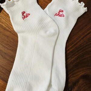 Embroidered Phils Socks | Philly Socks | Baseball Game Day Socks | Red Crew Socks | Philly Fan Gift | Cute Sports Socks bild 2