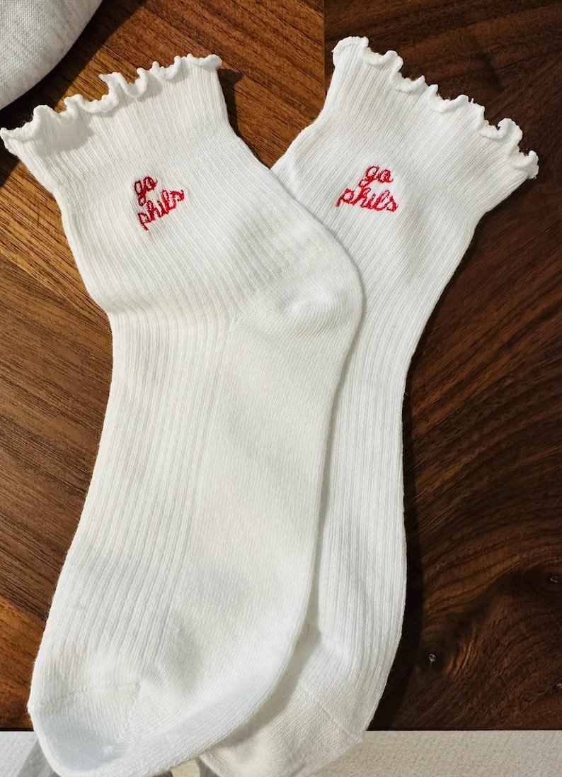 Embroidered Phils Socks | Philly Socks | Baseball Game Day Socks | Red Crew Socks | Philly Fan Gift | Cute Sports Socks bild 2
