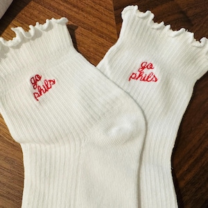 Embroidered Phils Socks | Philly Socks | Baseball Game Day Socks | Red Crew Socks | Philly Fan Gift | Cute Sports Socks bild 3
