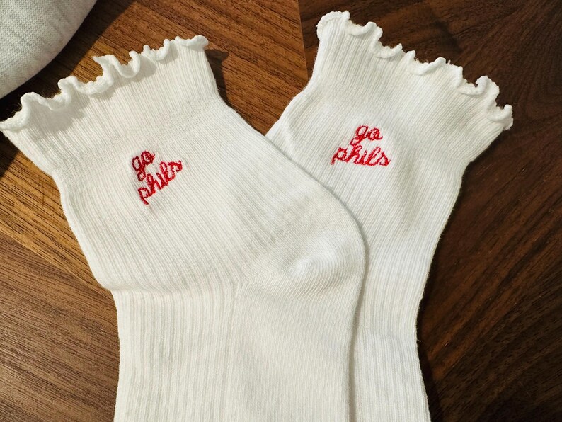 Embroidered Phils Socks | Philly Socks | Baseball Game Day Socks | Red Crew Socks | Philly Fan Gift | Cute Sports Socks bild 3