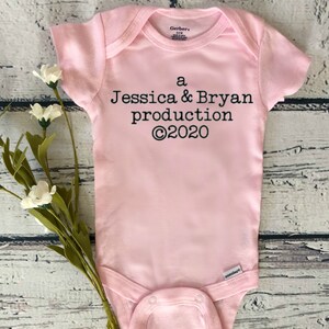 Custom Pregnancy Announcement Bodysuit Production bodysuit New Parents baby gift New Baby Bodysuit Gift image 2