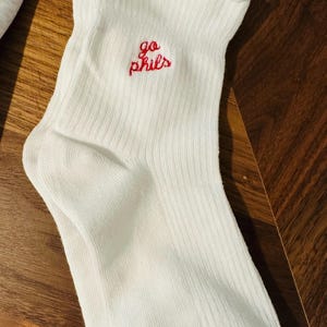 Embroidered Phils Socks | Philly Socks | Baseball Game Day Socks | Red Crew Socks | Philly Fan Gift | Cute Sports Socks bild 1