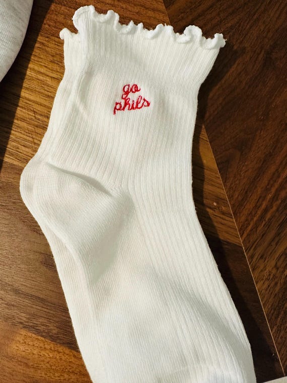 Embroidered Phils Socks | Philly Socks | Baseball Game Day Socks | Red Crew Socks | Philly Fan Gift | Cute Sports Socks