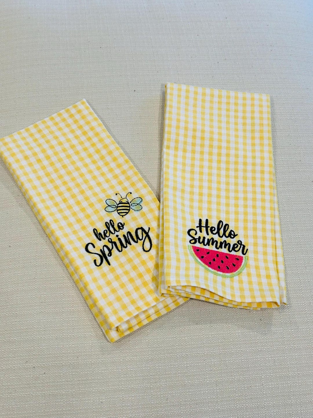 Embroidered Spring & Summer Kitchen Towels | Hello Spring Bee Towel ...