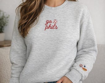 Go Philly Embroidered Crewneck Sweatshirt | Philly Sweatshirt | Baseball Game Day Pullover | Philly Fan Gift | Cozy Neutral Crew