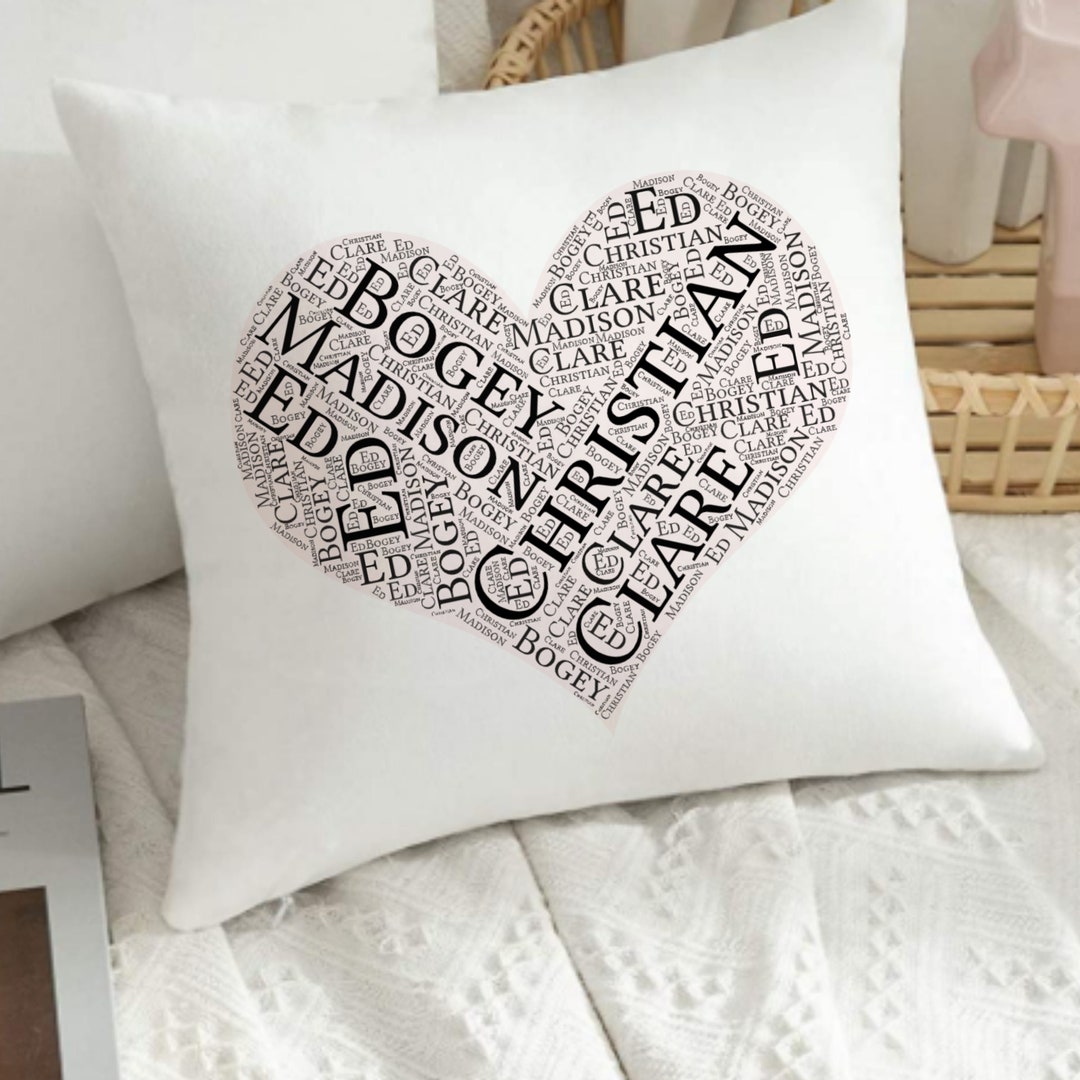 Custom Family Name 14 Inch Pillow Heart Shaped Family Name Pillow