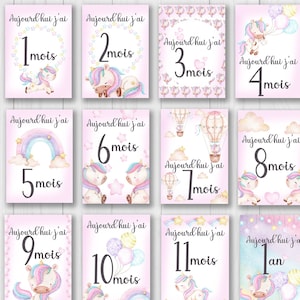 CARTES ETAPES LICORNE / souvenirs naissance / cadeau bébé fille