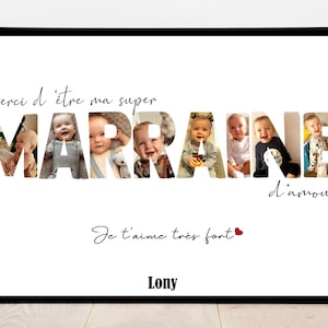 MARRAINE AFFICHE A4 A3 / CADEAU unique / baptême / souvenirs / texte personnalisable / Numérique / cadeau / Noël parrain Marraine