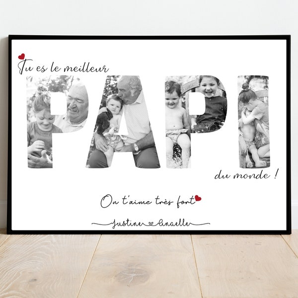 AFFICHE PAPI PHOTO / grand-père / photo famille / cadeau personnalisé / fête des papis / noël / cadeau papi et mamie