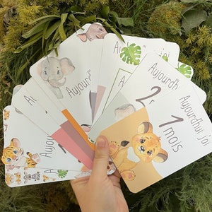 CARTES NAISSANCE étapes / Jungle /  SAFARI / souvenirs bébé / naissance 12 mois