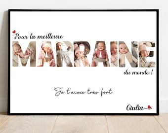 Marraine AFFICHE A4 A3 / CADEAU unique / baptême / souvenirs / texte personnalisable / Numérique / cadeau / Noël