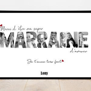 MARRAINE AFFICHE A4 A3 / CADEAU unique / baptême / souvenirs / texte personnalisable / Numérique / cadeau / Noël parrain image 1