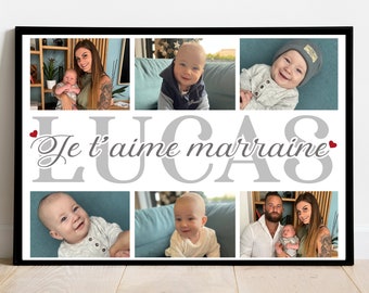 MARRAINE AFFICHE A4 ou A3 / CADEAU unique / baptême / souvenirs / texte personnalisable / Numérique / cadeau / Noël