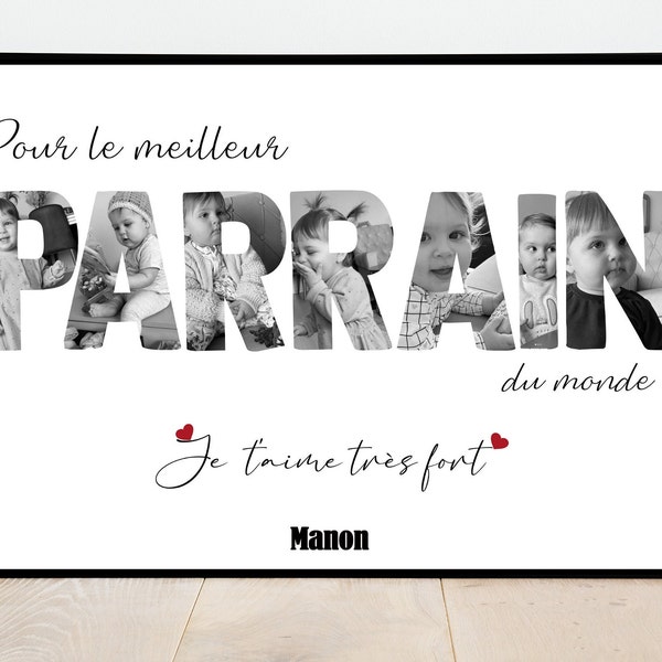 PARRAIN AFFICHE A4 / NUMERIQUE / cadeau noël / souvenirs photos / Baptême / anniversaire / marraine