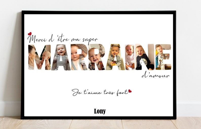 MARRAINE AFFICHE A4 A3 / CADEAU unique / baptême / souvenirs / texte personnalisable / Numérique / cadeau / Noël parrain Marraine