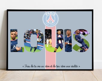 Affiche Foot ou Rugby personnalisée / PSG / MBAPPE / RONALDO / Griezmann  autres joueurs / cadeaux de Noël enfant ado , anniversaire