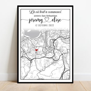 Affiche carte lieu de rencontre / Couple / Cadeau souvenir / Saint Valentin / Noël / numérique