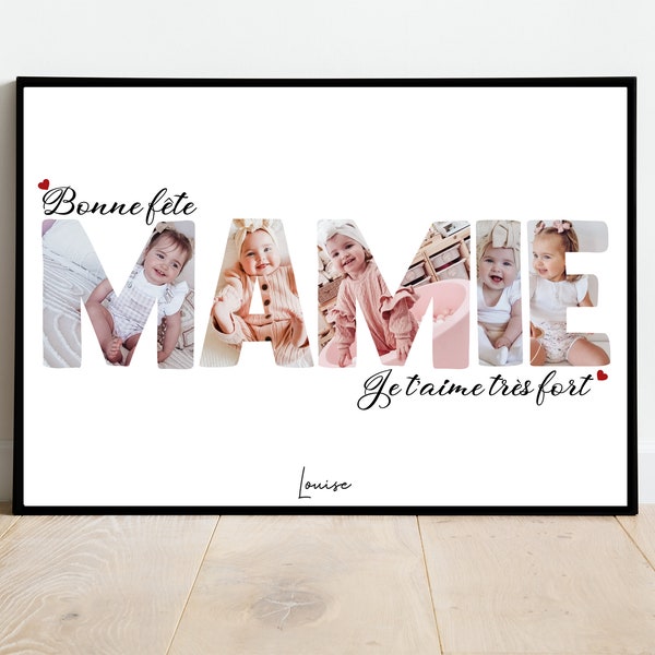 Affiche A4 ou A3 bonne fête  MAMIE  / cadeau personnalisé / Fête grand-mère / Personnalisé / Photo texte / Noël