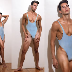 A - Babyblue singlet / thong bodysuit for guys