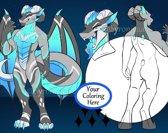 Dragon Fursona Base: Scalie Furry Adopt Ref Sheet Base PSD File