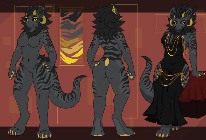 Hoja de referencia de la Comisión Furry Arte Fursona personalizado frontal y posterior imagen 2