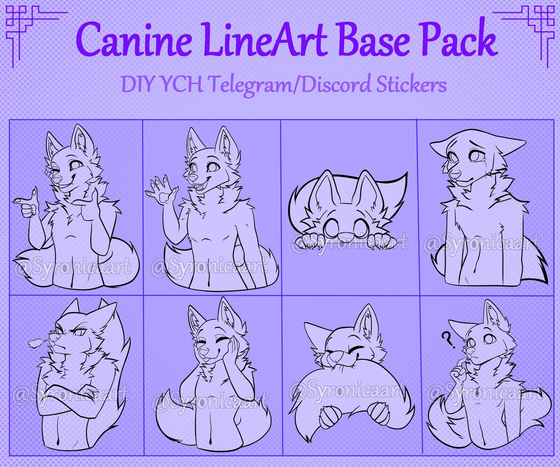 Canine Fursona Line Art Base Furry Art Telegram Discord Stickers .psd ...