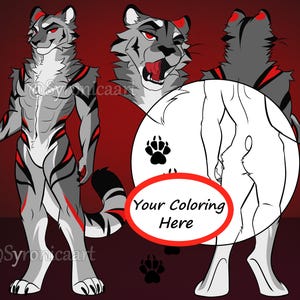 Página para colorear de tigre macho, hoja de referencia, paquete base, arte peludo, descarga digital, archivo YCH .PSD de bricolaje (¡Lea la descripción antes de comprar!)
