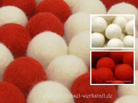 Felt Balls, Mix, 50 Pieces, White, Red, Felt Beads, Felt Balls for Crafts,  Colorful, Wool Felt, Felt Pom Pom, Mobile, Garland, DIY, 