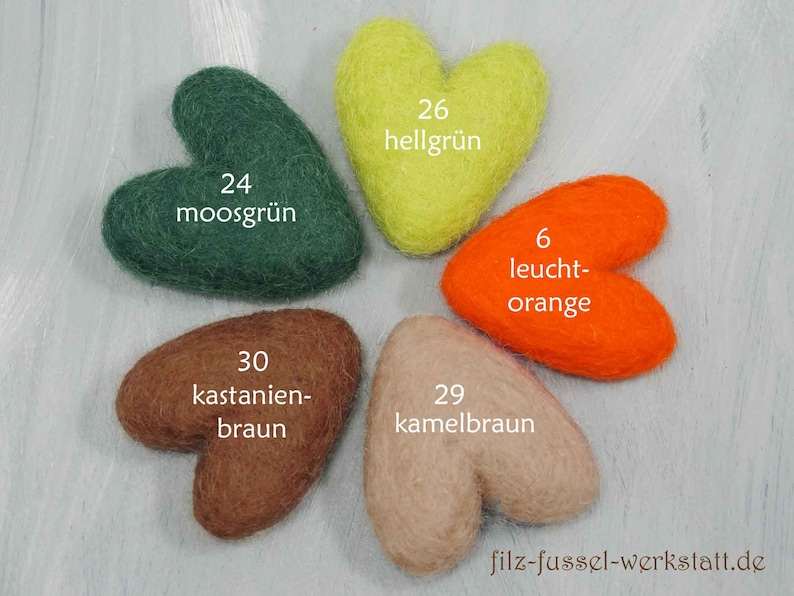 Filzherzen, tolle Farben, 4cm, 6cm, 8cm, Mobile, Wollfilz, Girlande, 100% Wolle Filzwolle, Filz, Pom Pom, zum Basteln Bild 6