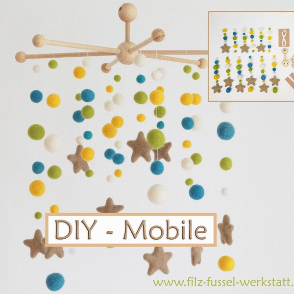 DIY Mobile, große Farbauswahl, individualisierbar, Mädchen, Junge, Filzperlen, Babyzimmer, Geburt, Geschenk, Selbermachen, Taufgeschenk