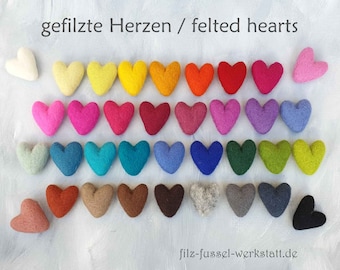 Felt hearts, great colors, 4 cm, 6 cm, 8 cm, mobile, wool felt, garland, 100% wool (felting wool), felt, pom pom, for crafts