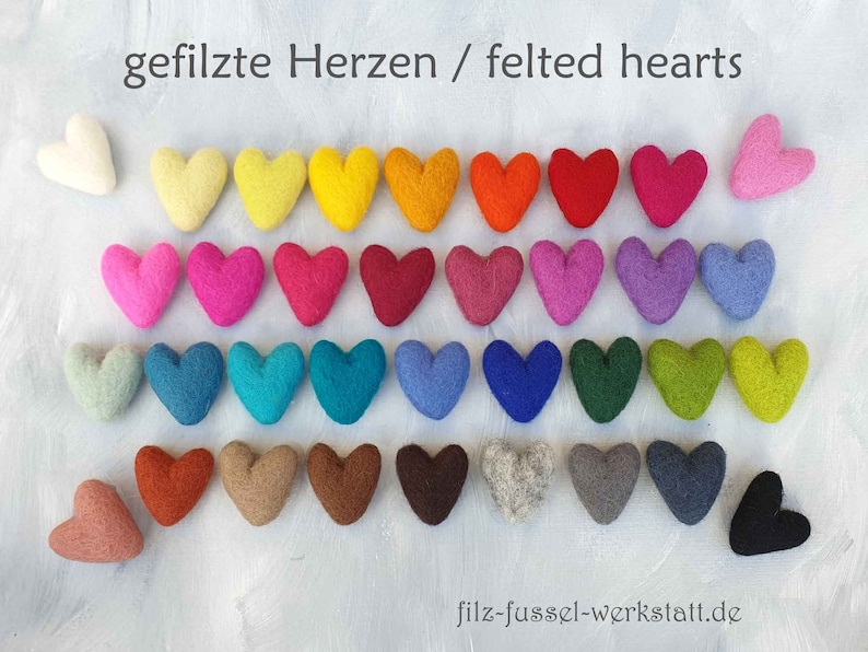 Filzherzen, tolle Farben, 4cm, 6cm, 8cm, Mobile, Wollfilz, Girlande, 100% Wolle Filzwolle, Filz, Pom Pom, zum Basteln Bild 1