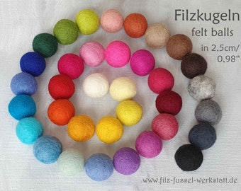 Felt balls, 2.5 cm, many colors, garland, mobile, felt beads, 100% wool (felt wool), for crafts, colorful mix, 2.5 cm / 0.98 inch