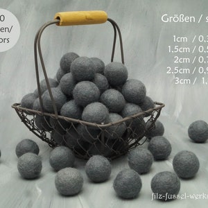 Felt balls, mouse gray, felt beads, felt balls for crafts, colorful, wool felt, felt pom pom, many sizes image 1