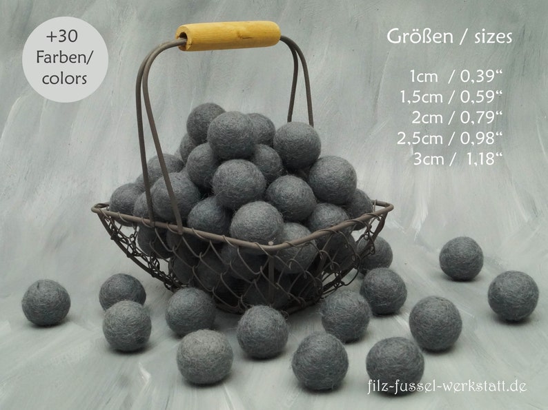 Felt balls, mouse gray, felt beads, felt balls for crafts, colorful, wool felt, felt pom pom, many sizes image 1