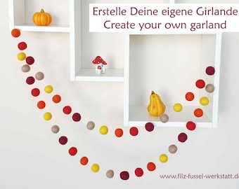 DIY Filz-Girlande, große Farbauswahl, viele Größen, Herbstfarben, Herbst Wanddeko, Filzperlen, Basteln mit Kindern, Filz Pom Pom, Frühling