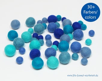50 Filzkugeln, blauer Mix wie abgebildet, 100% Wolle (Filzwolle) Wollfilz, DIY, Filz Pom Pom, DIY für Mobile,