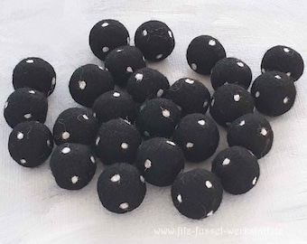 25 Filzkugeln, 2,5cm, schwarz mit weiße Punkten, Filzperlen, Filzkugeln zum Basteln, bunt, Wollfilz, Filz Pom Pom, Basteln, DIY