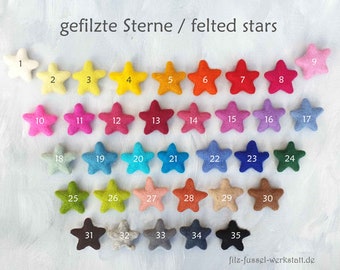 Felt stars, 4 cm, 6 cm, 8 cm, great colors, large selection of colors, mobile, wool felt, garland, 100% wool (felt wool), felt, for crafts