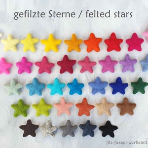 felted stars, felt stars, 4 cm, 6 cm, 8 cm, great colors, large selection, wool felt, garland, felt, pom pom, for crafts