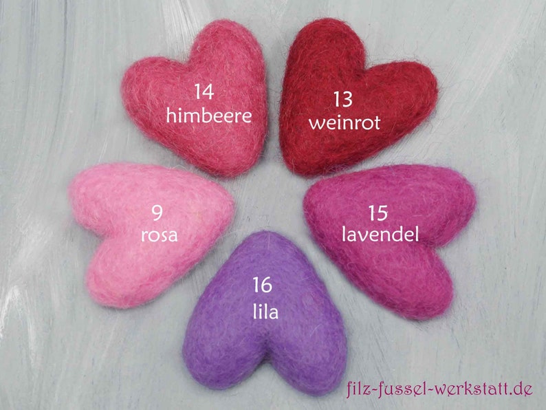 Filzherzen, tolle Farben, 4cm, 6cm, 8cm, Mobile, Wollfilz, Girlande, 100% Wolle Filzwolle, Filz, Pom Pom, zum Basteln Bild 7