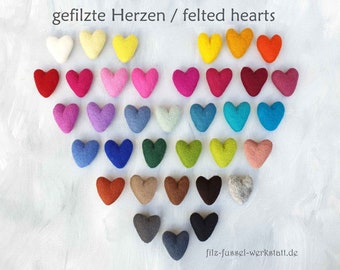 Felt hearts, 4 cm, 6 cm, 8 cm, great colors, large selection, mobile, wool felt, garland, 100% felt wool, felt, pom pom, for crafts, DIY material