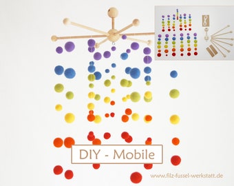 DIY Mobile, große Farbauswahl, Regenbogen,Filzperlen, Wollfilz, Filzkugeln zum Basteln, bunt, Filz Pom Pom, Taufgeschenk, Babymobile